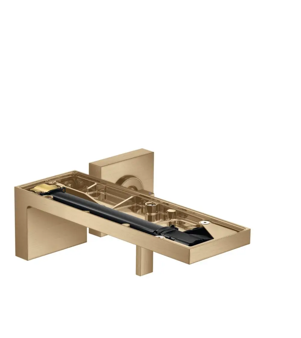 Unterputz-Waschtischmischer für Wandmontage in Brush Bronze, mit horizontalem Auslauf und AXOR-Design-Elementen, sichtbar ohne Montageplatte.